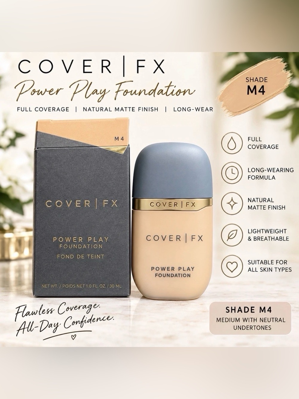 Cover FX Power Play Foundation Shade M4 NIB